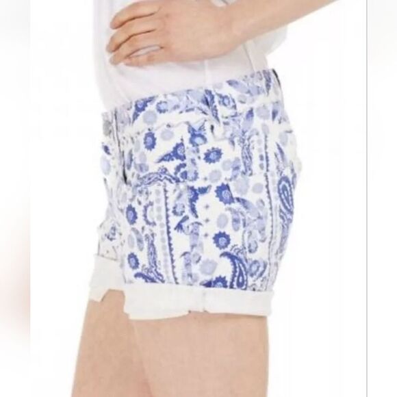 Rebecca Minkoff Pants - Rebecca Minkoff Crossby Boyfriend Shorts in White and Blue